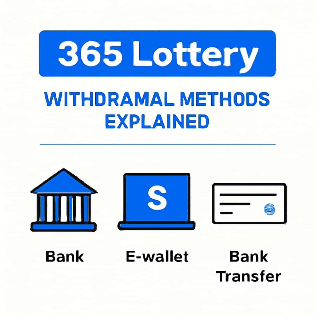 An educational diagram showing the steps in the withdrawal process for 365 Lottery.