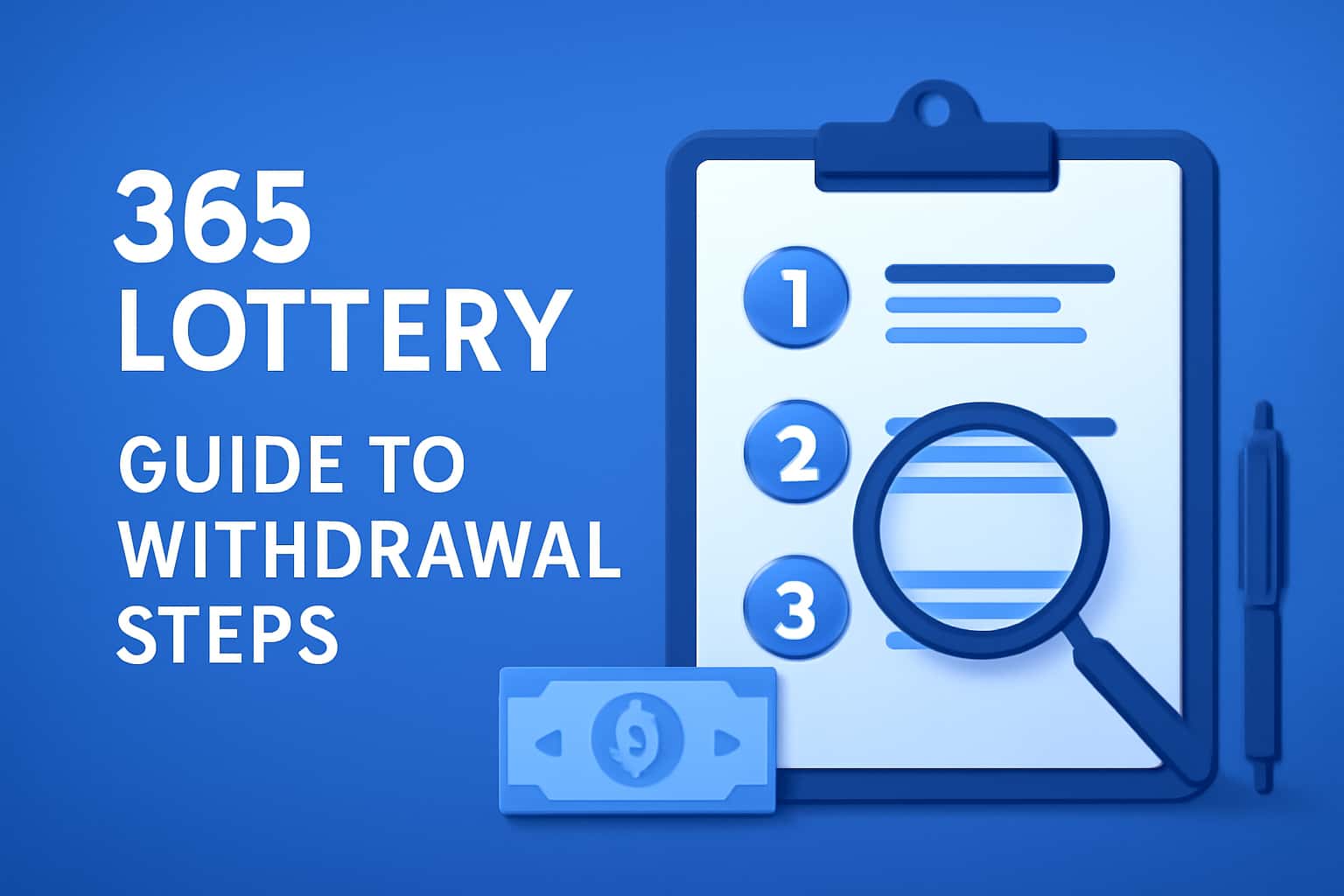 A professional illustration depicting the processes involved in the 365 Lottery withdrawal steps.