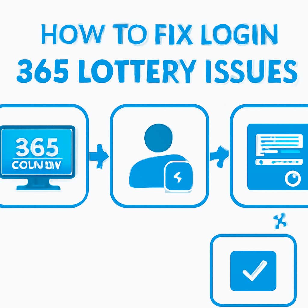 An educational illustration depicting troubleshooting steps for 365 Lottery login